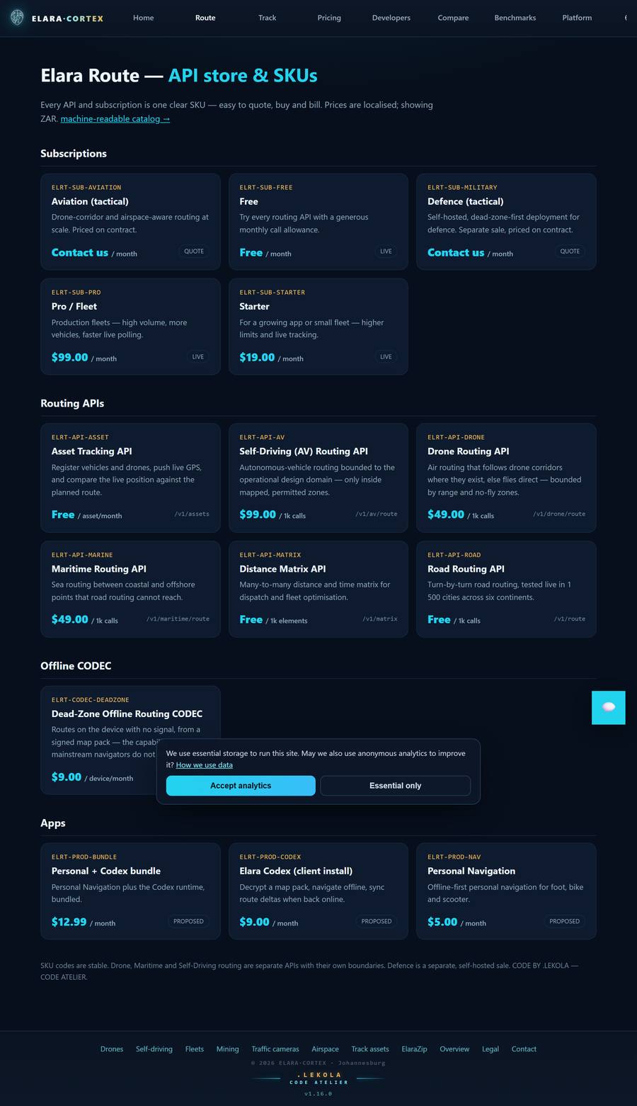 API store, one clear SKU per product