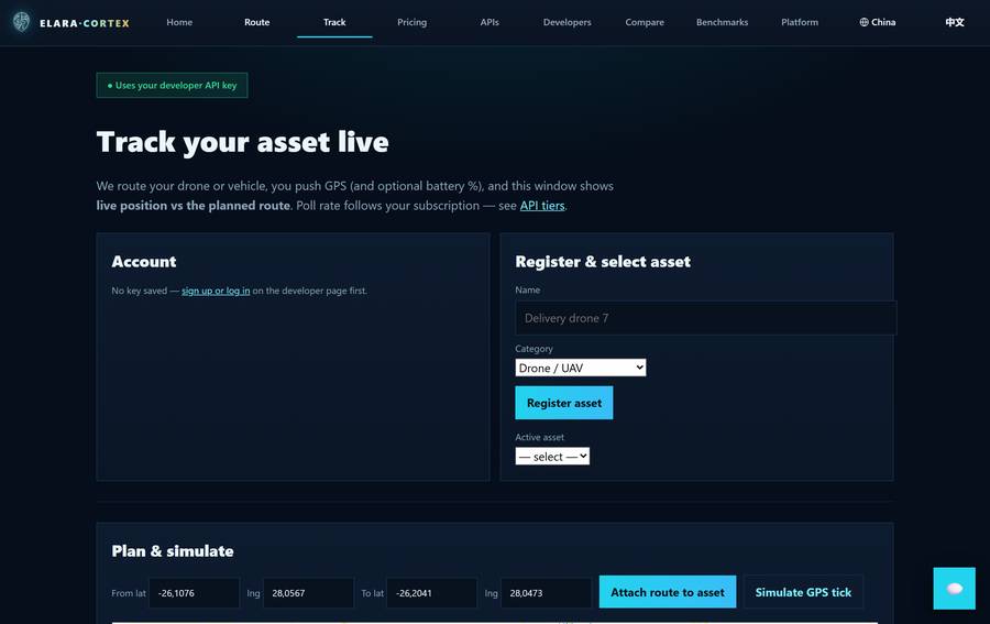 Asset tracking, live position vs route