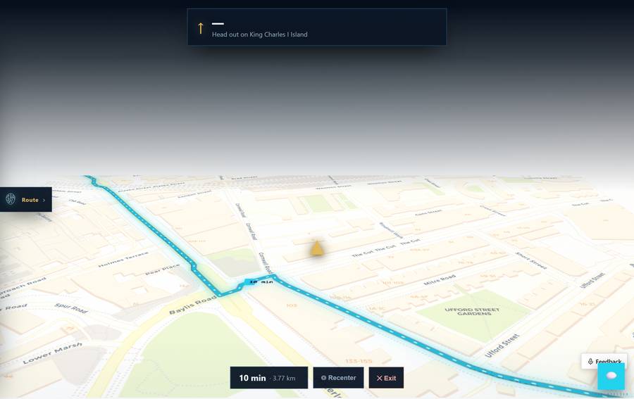 Start navigation, turn-by-turn drive view