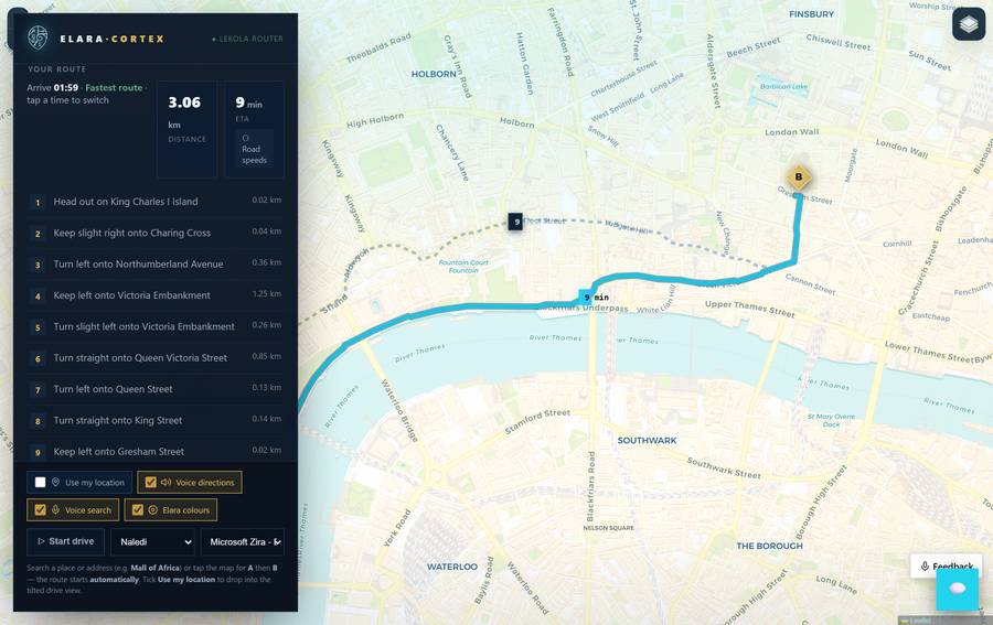 London, turn-by-turn (9 steps)