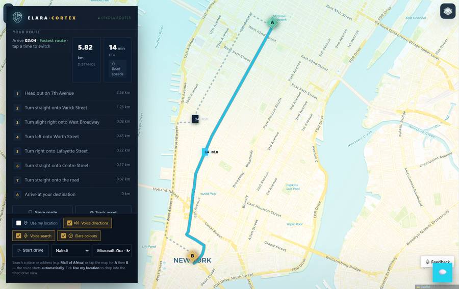 New York, turn-by-turn