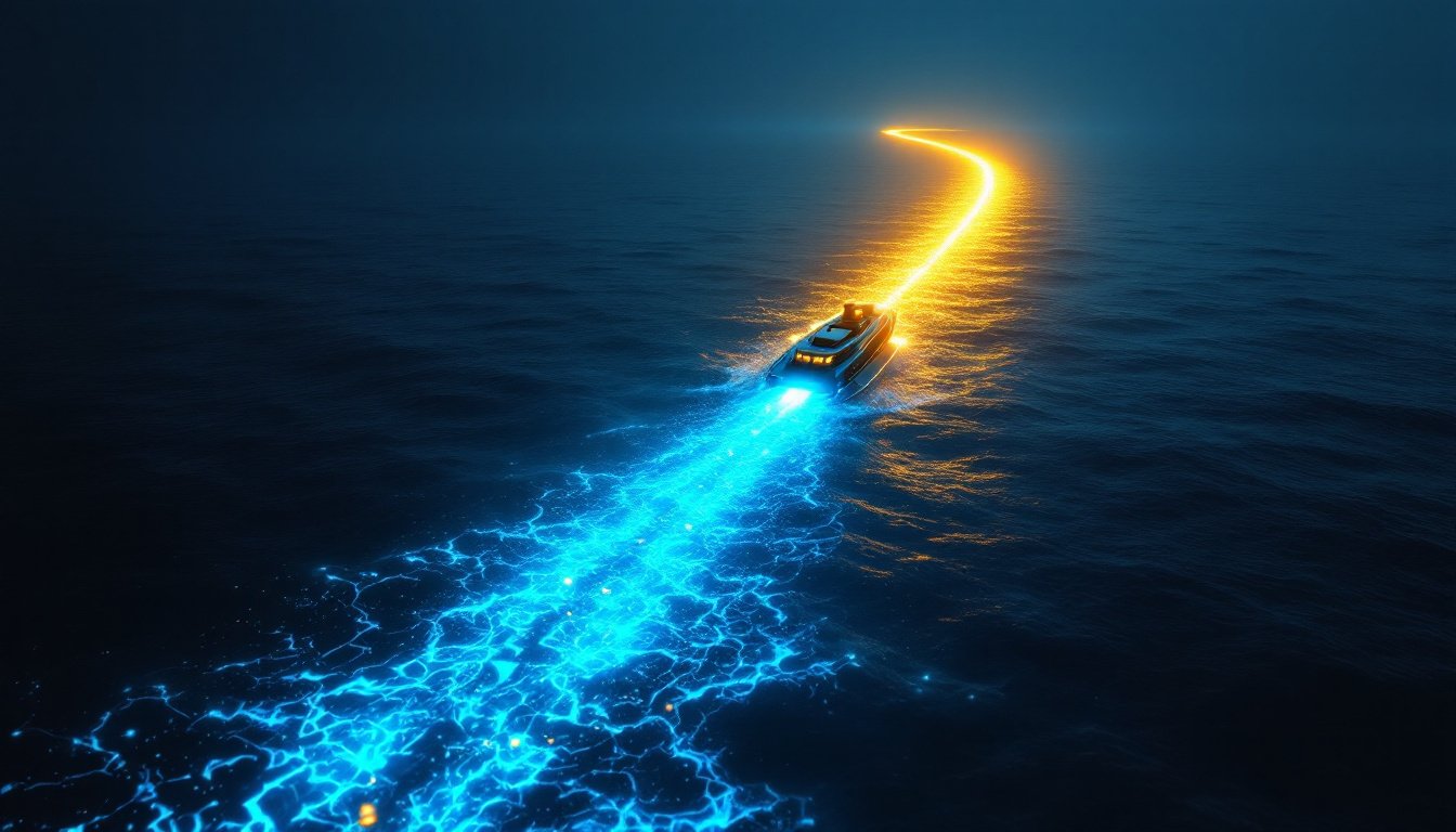 A vessel on its optimal course across open water