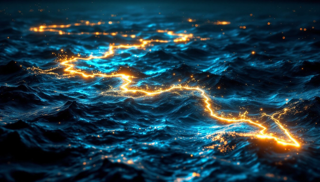 A shipping route weaving safely past hazards